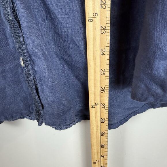 Chico's Linen Top Women 1 US M Blue Sequin Button Up Roll Tab Crochet Beach Boho - Picture 9 of 9